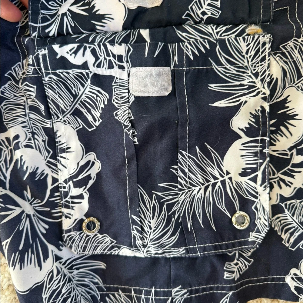 OP Dark Blue & White Floral Men's Swim Board Shorts Large vacation beach